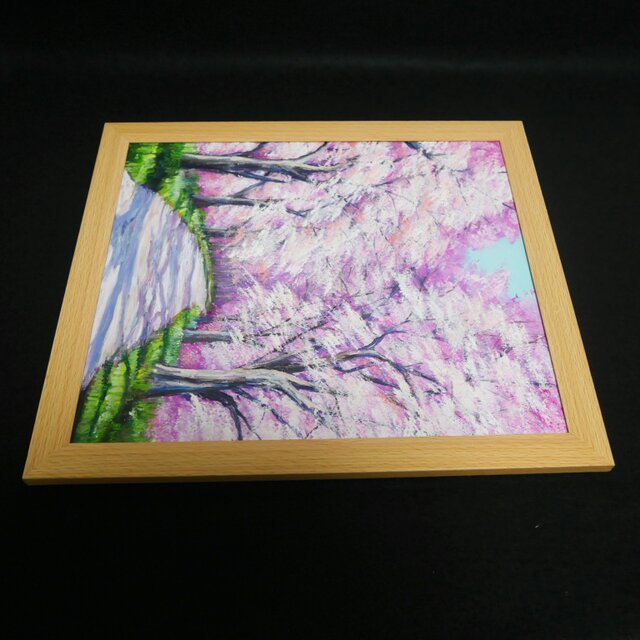 油絵 絵画【満開の桜のトンネル】原画 額縁付き 春の風景画 ギフトにも！ 満開の桜のトンネル 油絵【原画】 一点物 春 桜並木 油彩画 絵画