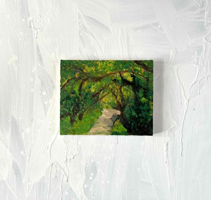 油彩画 原画「近所の風景 堤防 20262」アート 絵画 22×27㎝ F3