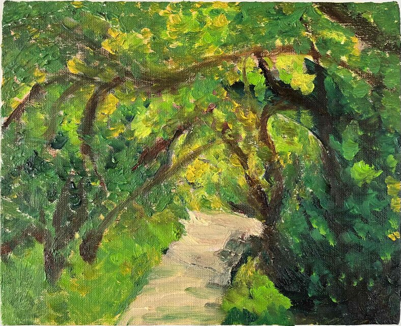 油彩画 原画「近所の風景 堤防 20262」アート 絵画 22×27㎝ F3