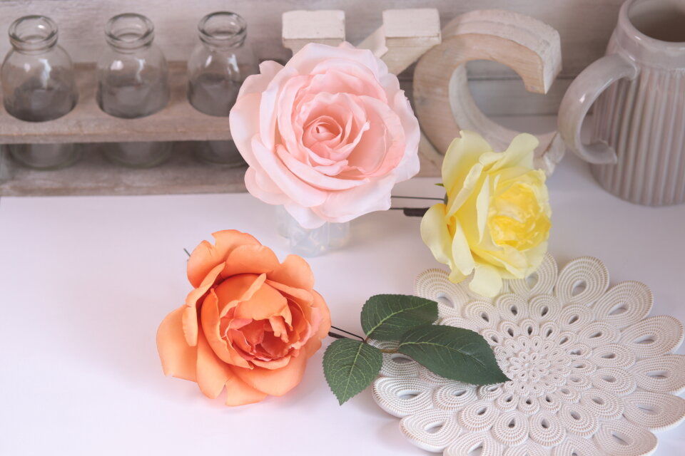 オレンジの薔薇と葉っぱの髪飾り 花径12cm フラメンコ フローレス