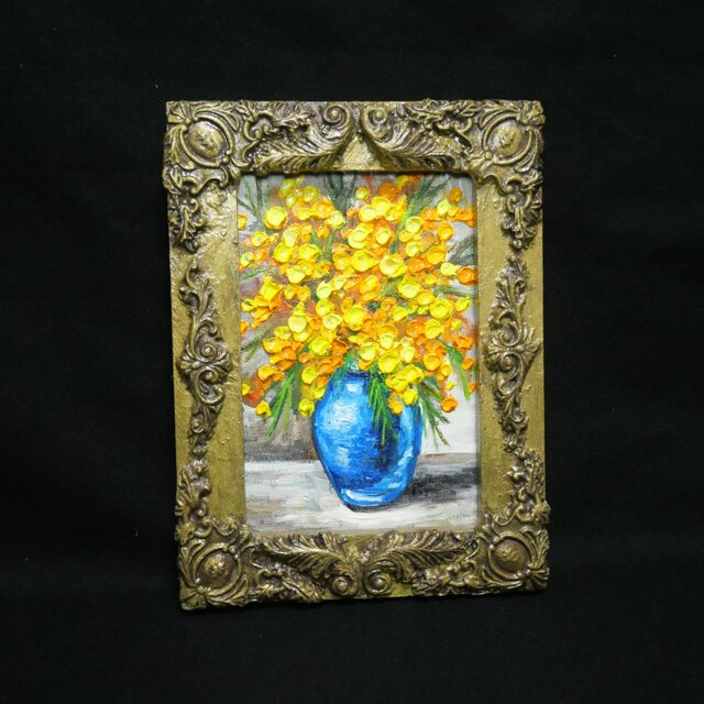 油絵｜癒しのミモザ。春を彩るミニ絵画（原画・油彩）プチギフトにも