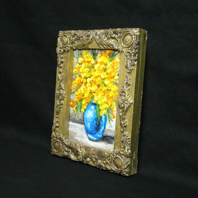 油絵｜癒しのミモザ。春を彩るミニ絵画（原画・油彩）プチギフトにも