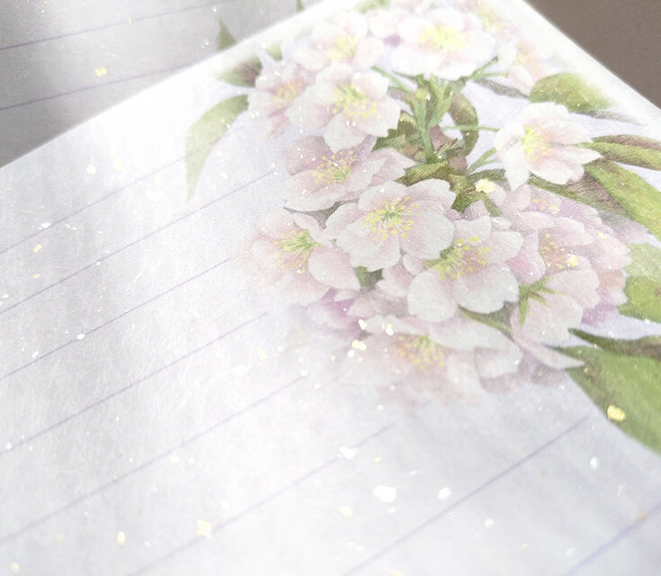 桜の和紙レターセット ちょっと大きめ、B5サイズ縦書き | iichi 日々