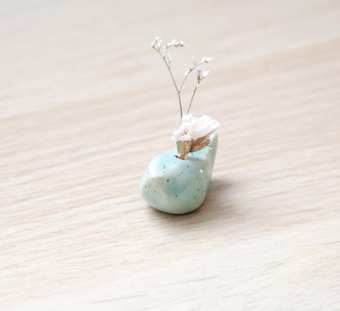 小鳥の花挿しオブジェ 水色ガラス ＊ ドライフラワー付き | iichi 日々