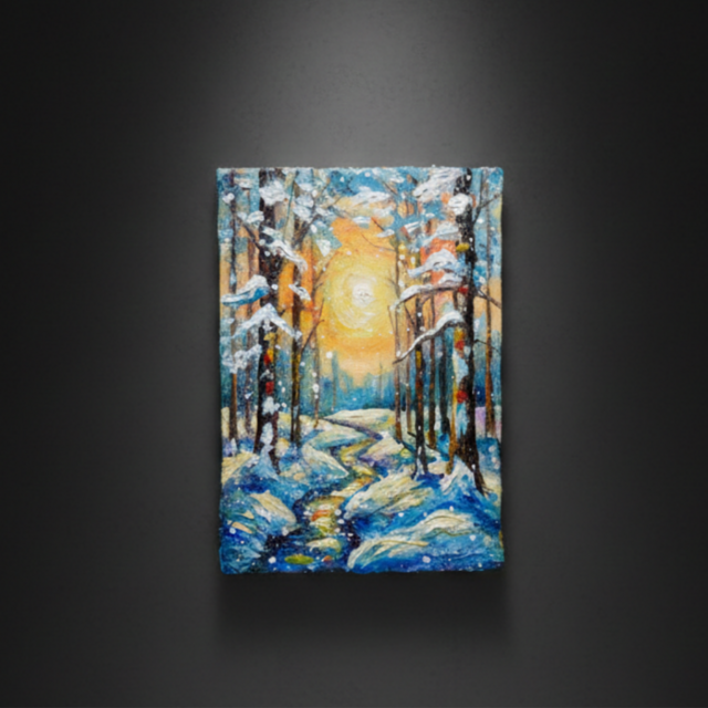 油絵 原画【黄金色の冬】油彩画 風景画 インテリア 壁掛け 絵画