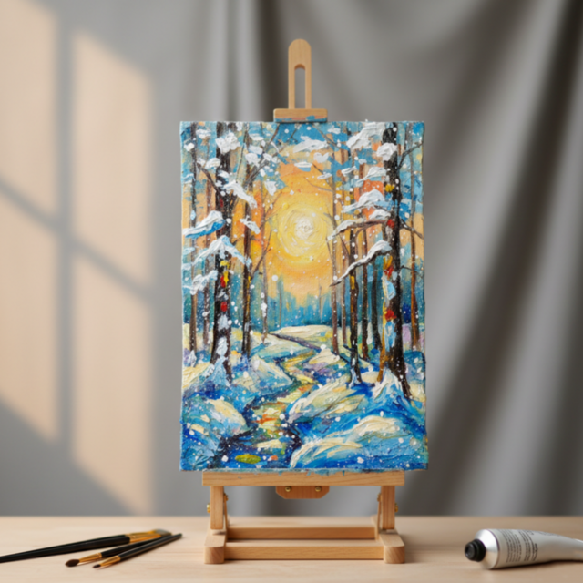 油絵 原画【黄金色の冬】油彩画 風景画 インテリア 壁掛け 絵画