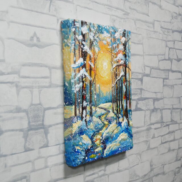 油絵 原画【黄金色の冬】油彩画 風景画 インテリア 壁掛け 絵画