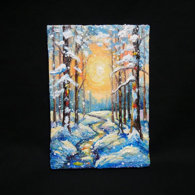 油絵 原画【黄金色の冬】油彩画 風景画 インテリア 壁掛け 絵画