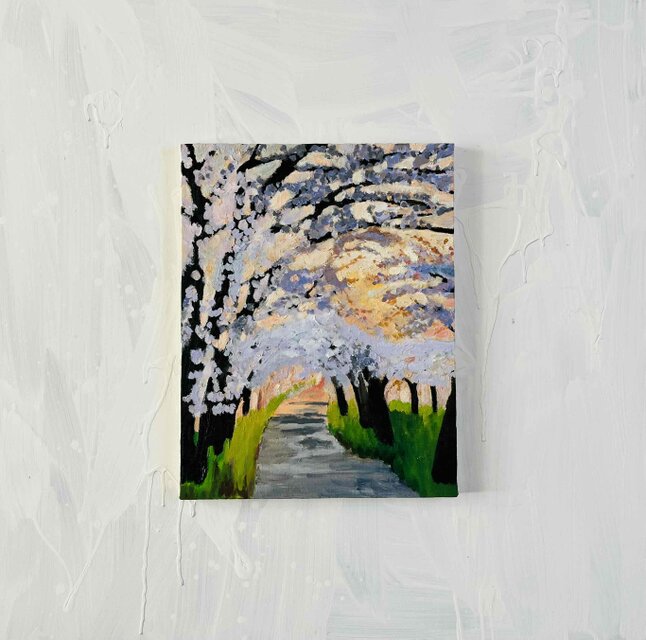 油彩画 「朝の桜　20262」｜アート 絵画 原画 32×41cm F6 油彩画 「朝の桜 20262」｜アート 絵画 原画 32×41cm F6 キャンバス