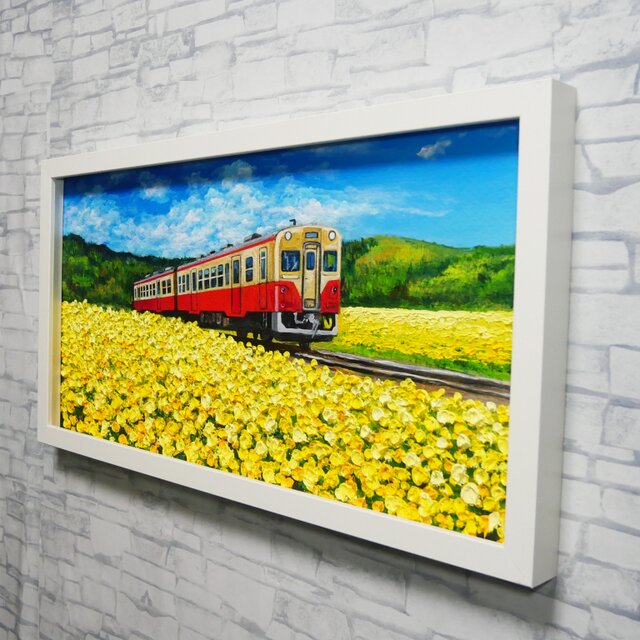 油彩画「石神の菜の花畑とキハ200形」－小湊鐵道の春の情景－ | iichi