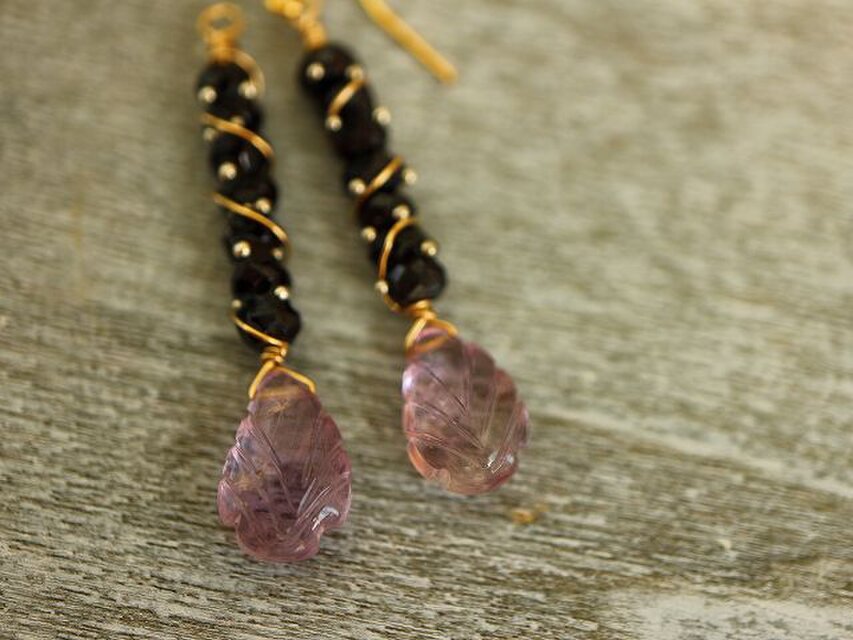 2月誕生石＊アメジスト＊リーフ＊サージカルステンレスピアス＊no.740