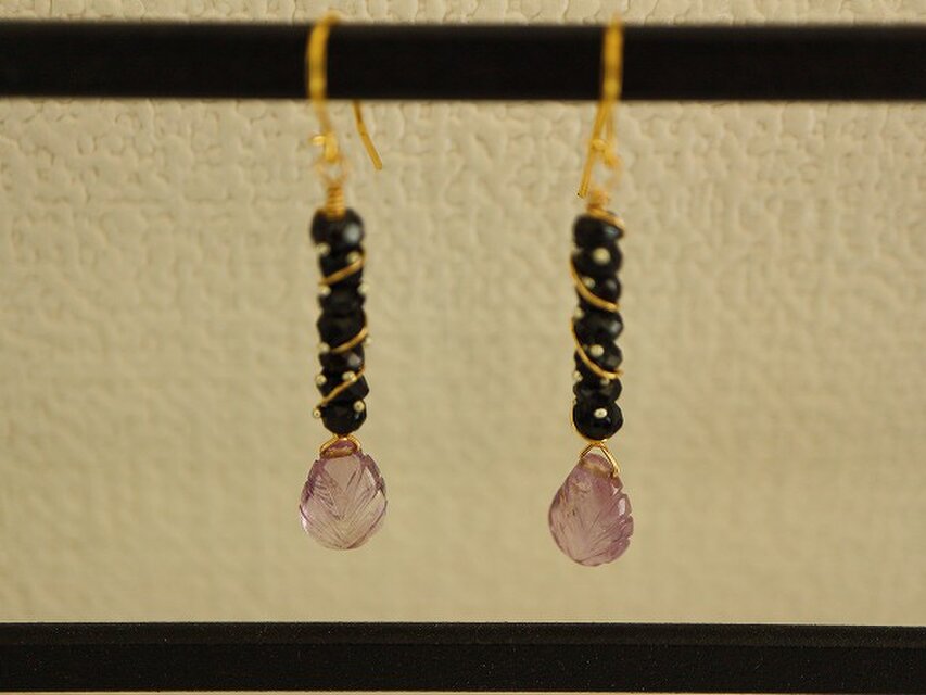 2月誕生石＊アメジスト＊リーフ＊サージカルステンレスピアス＊no.740