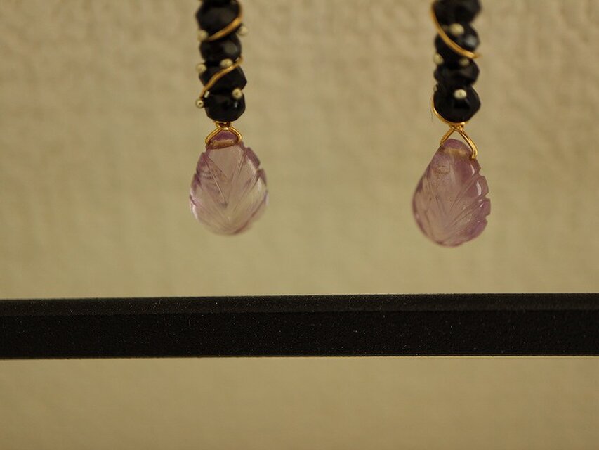 2月誕生石＊アメジスト＊リーフ＊サージカルステンレスピアス＊no.740