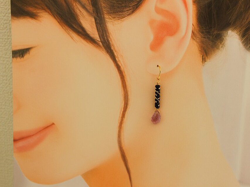 2月誕生石＊アメジスト＊リーフ＊サージカルステンレスピアス＊no.740