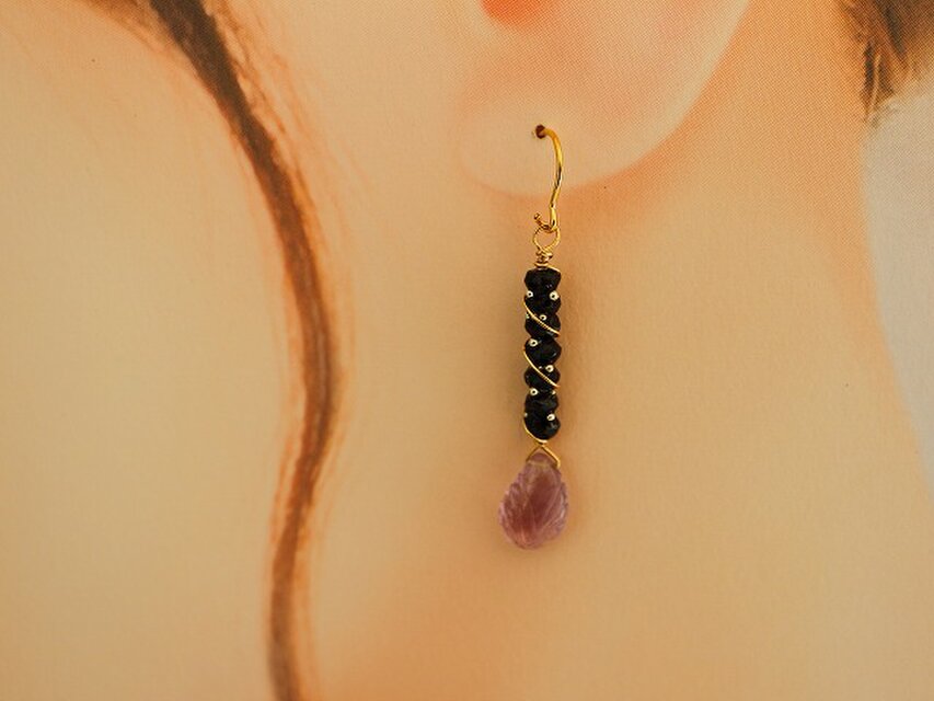 2月誕生石＊アメジスト＊リーフ＊サージカルステンレスピアス＊no.740