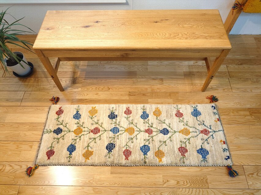 ペルシャ ギャッベ ミニランナー ラグ 120x42cm グレー 色とりどりの