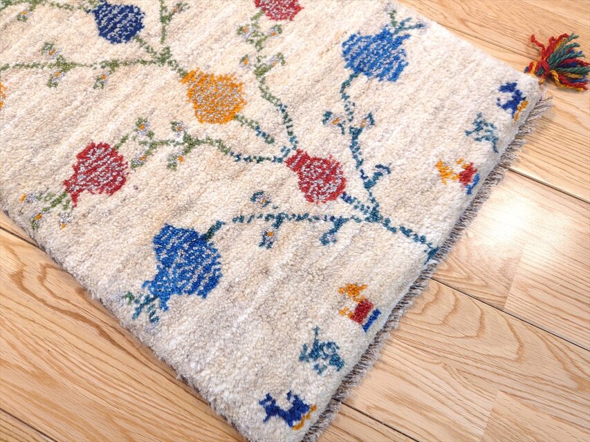 ペルシャ ギャッベ ミニランナー ラグ 120x42cm グレー 色とりどりの