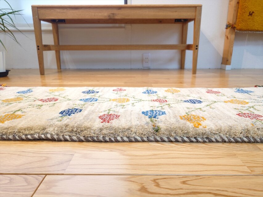 ペルシャ ギャッベ ミニランナー ラグ 120x42cm グレー 色とりどりの