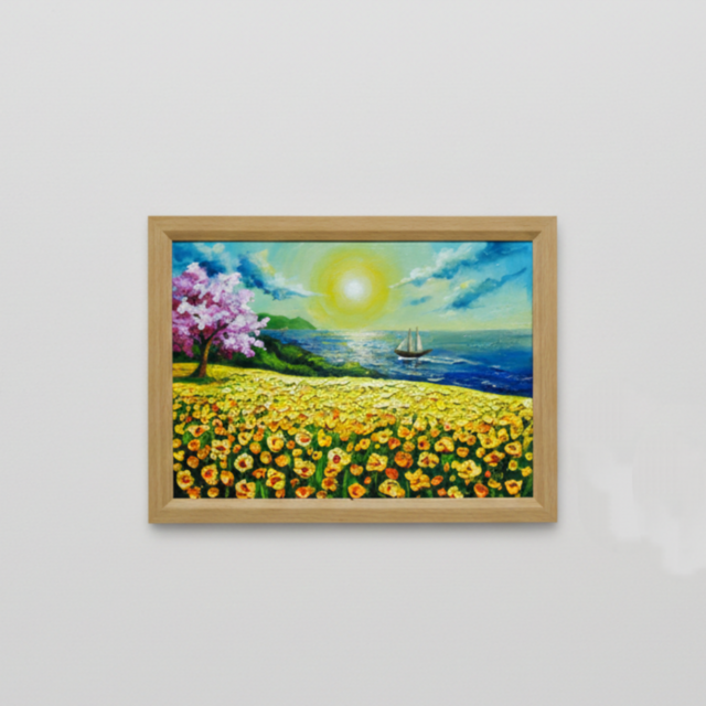 油絵【春の息吹と海の輝き】海 風景画 絵画 原画 | iichi 日々の暮らし