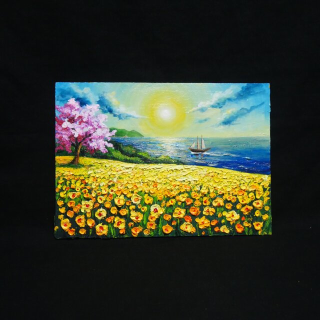 油絵　春の笛吹市　70 x 60 油絵【春の息吹と海の輝き】海 風景画 絵画 原画 | iichi 日々の暮らし