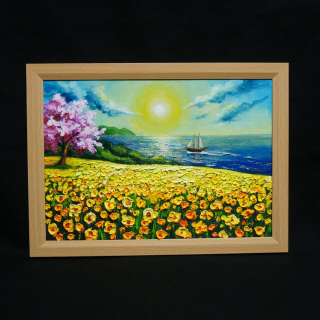 油絵【春の息吹と海の輝き】海 風景画 絵画 原画 | iichi 日々の暮らし