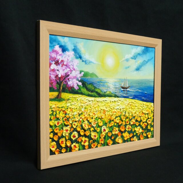 油絵【春の息吹と海の輝き】海 風景画 絵画 原画 | iichi 日々の暮らし