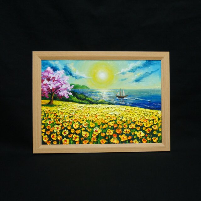 油絵【春の息吹と海の輝き】海 風景画 絵画 原画 | iichi 日々の暮らし