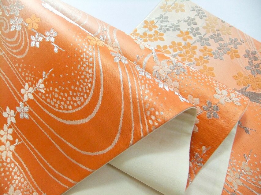 16)2440】160cm/西陣織・流水花文様/タペストリー・テーブルランナー