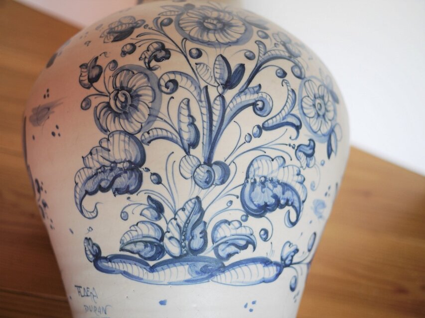タラベラ焼 陶器花瓶 スペイン デルフトブルー マジョリカ アラベスク