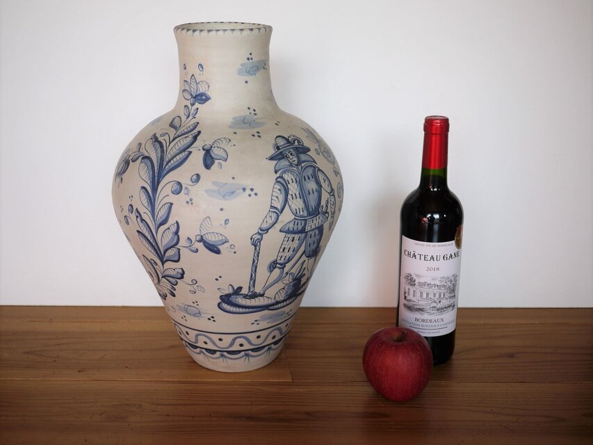 タラベラ焼 陶器花瓶 スペイン デルフトブルー マジョリカ アラベスク