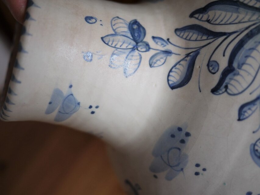 タラベラ焼 陶器花瓶 スペイン デルフトブルー マジョリカ アラベスク