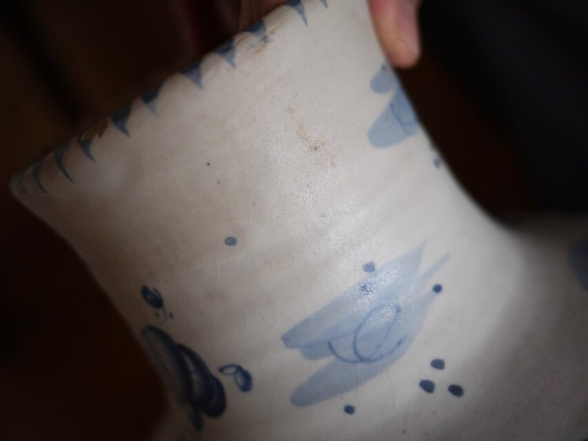 タラベラ焼 陶器花瓶 スペイン デルフトブルー マジョリカ アラベスク