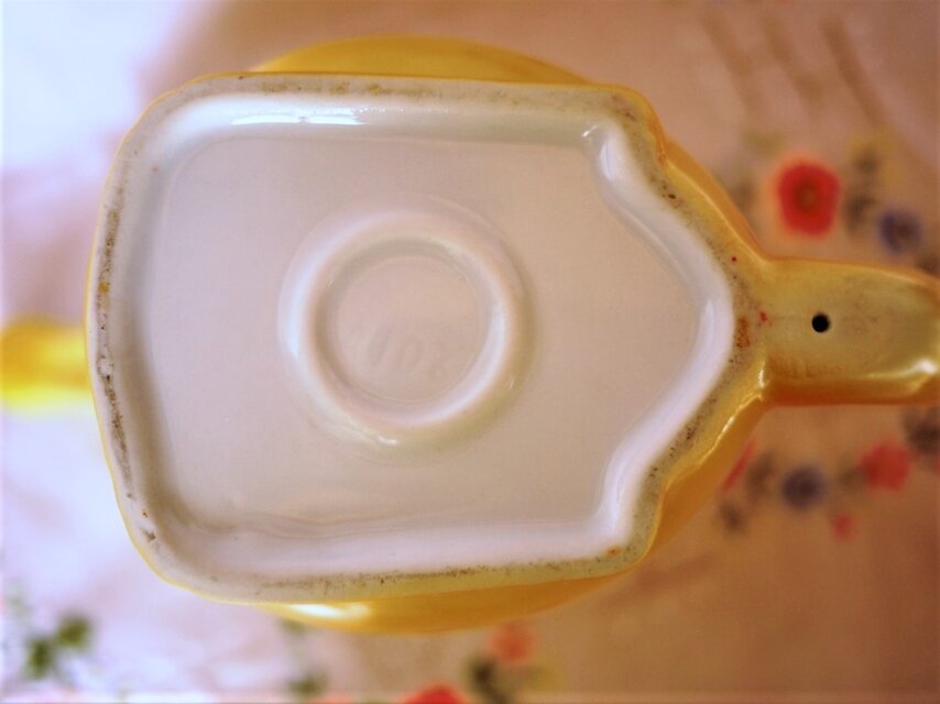 黄色ネコ型ティーポット 陶磁器フィギュリン ドイツ ミッド