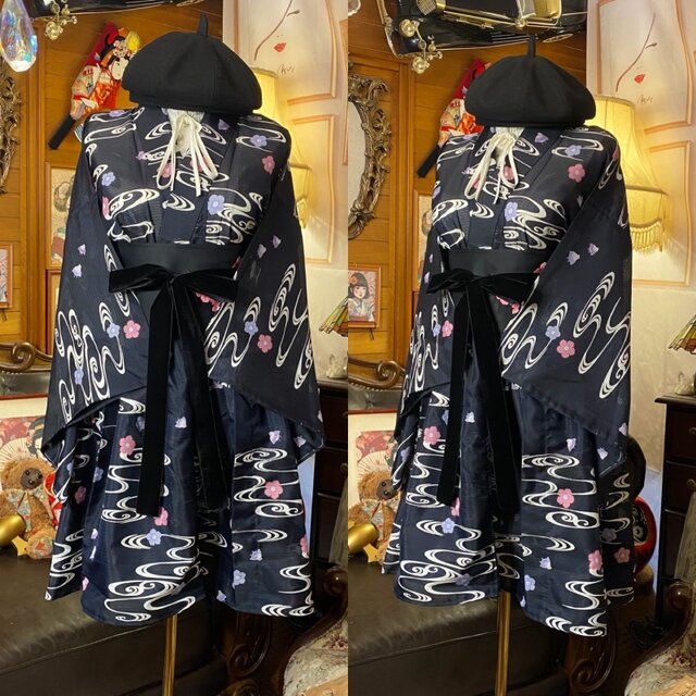 夏着物 ミニ丈 ワンピース ドレス 和ロリ 2部式作り帯 名古屋帯 お太鼓