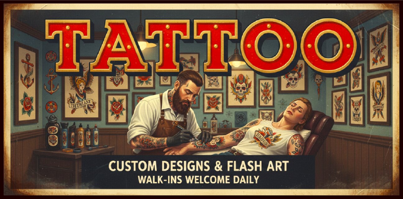 オーダー無料】TATTOO タトゥー 刺青 入れ墨 彫師 レトロ 店舗 自宅