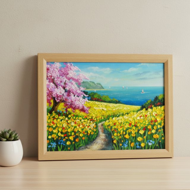 春の油彩画「希望の花咲く春の日」油絵・一点物・原画 | iichi 日々の