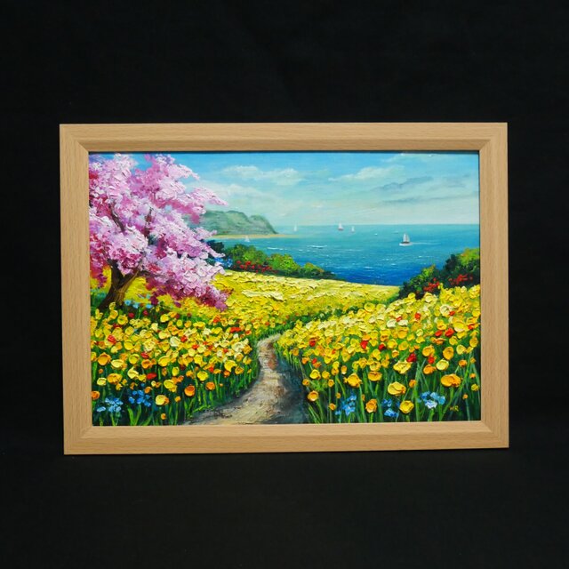 春の油彩画「希望の花咲く春の日」油絵・一点物・原画 | iichi 日々の