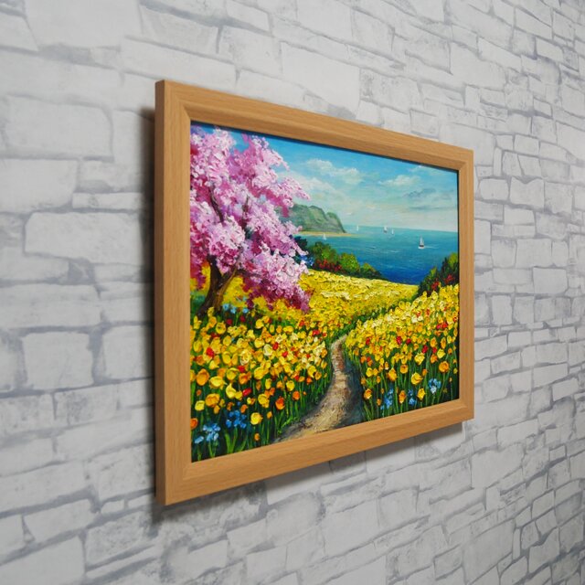 春の油彩画「希望の花咲く春の日」油絵・一点物・原画 | iichi 日々の