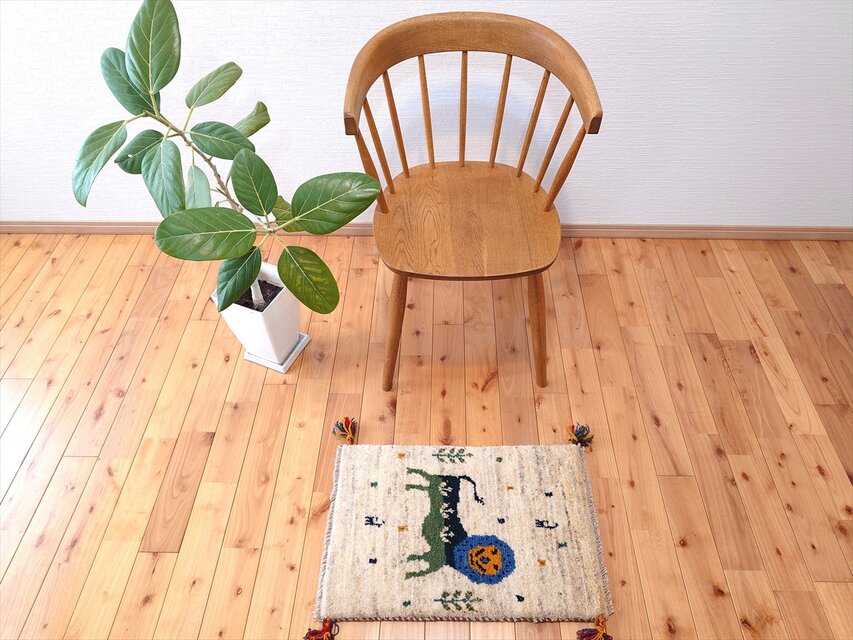ペルシャ ギャッベ 玄関マット小 ラグ 58x40cm ライオン 生命の木