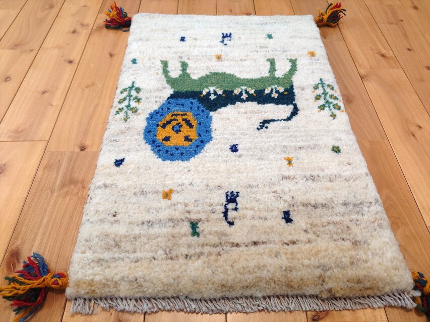 ペルシャ ギャッベ 玄関マット小 ラグ 58x40cm ライオン 生命の木