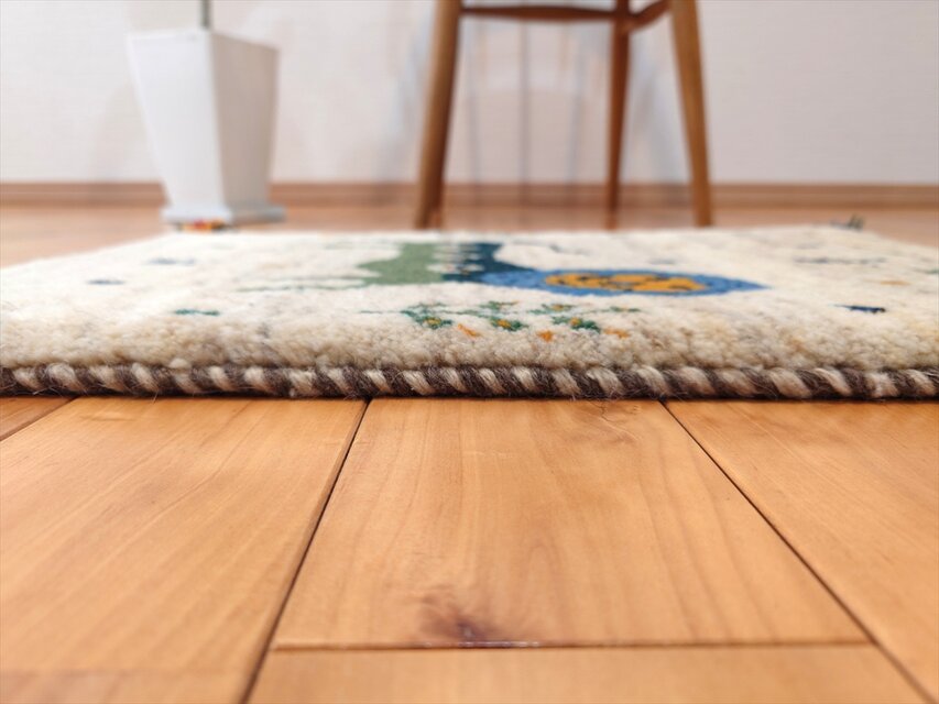 ペルシャ ギャッベ 玄関マット小 ラグ 58x40cm ライオン 生命の木