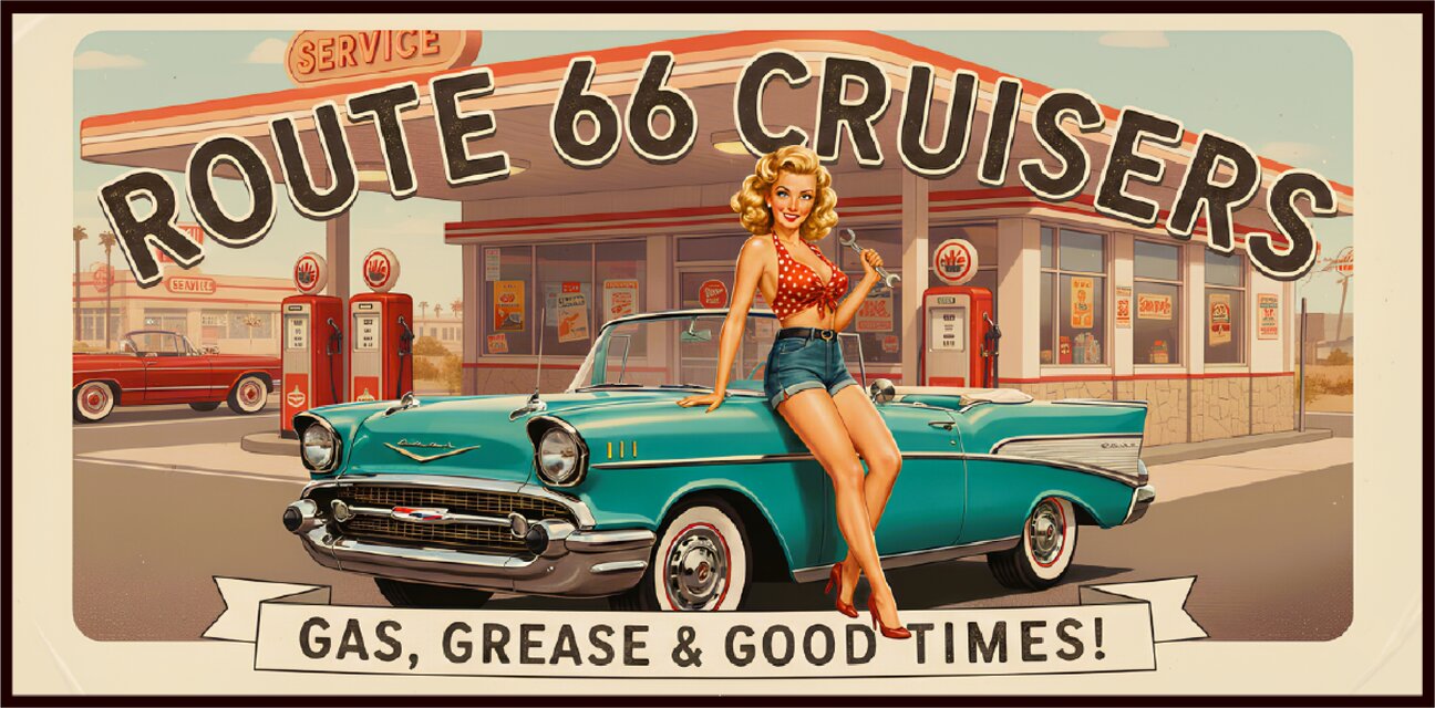 オーダー無料】ルート66 アメ車 ピンナップガール ガソリン レトロ