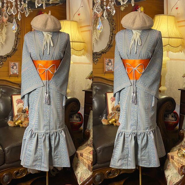 単衣着物 2way ガウン 羽織り ドレス ワンピース 和洋折衷 洗える 化繊