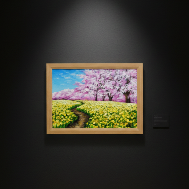油彩画「心癒される春の景色」風景画の原画 A4（サイズ等） | iichi