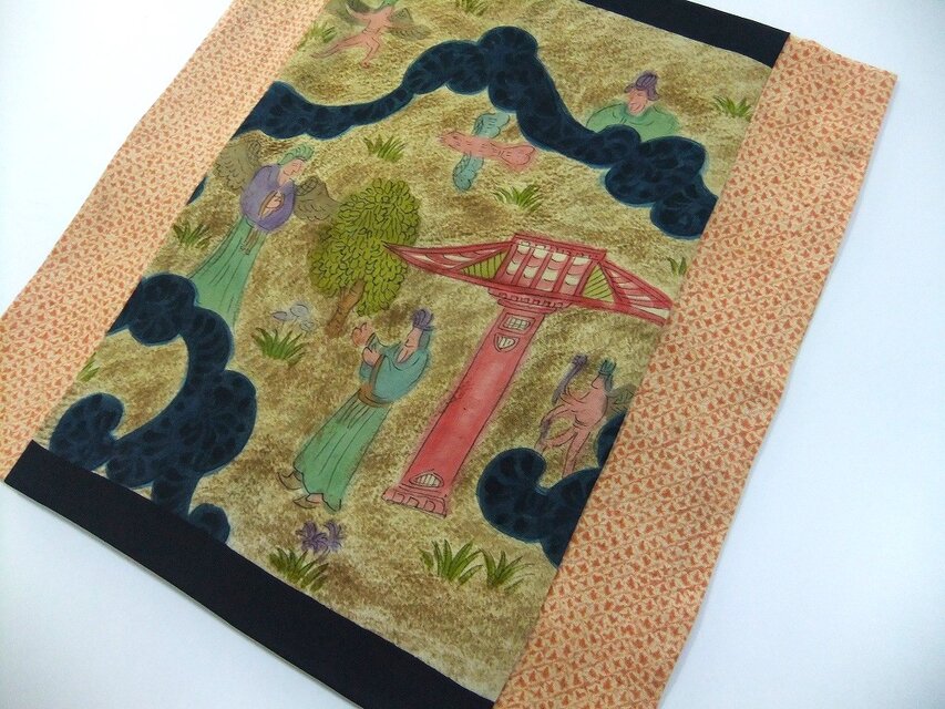 J-092】44×45cm和風マット/仙人/帯リメイク/敷物・ラグ/日本製 | iichi