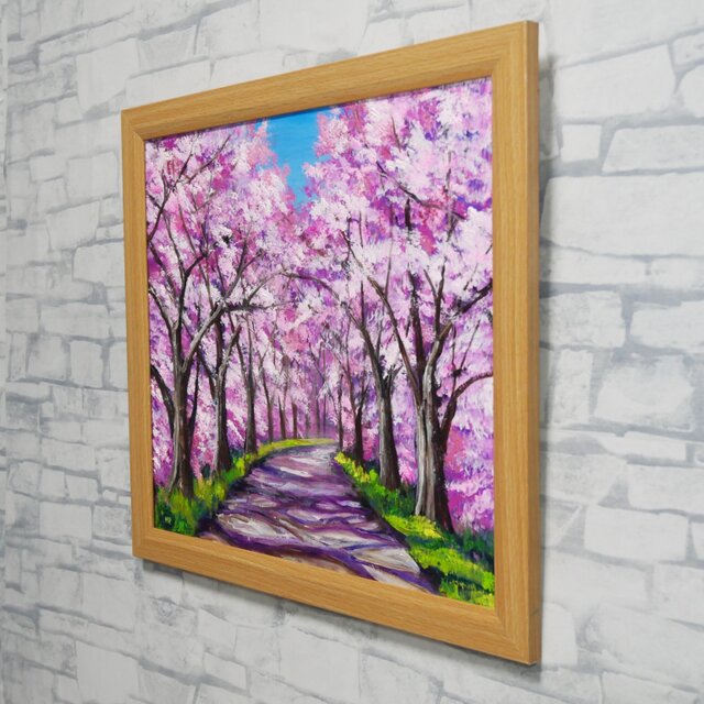 油彩画「桜の小道：春の記憶」桜の風景 油絵 原画 | iichi 日々の