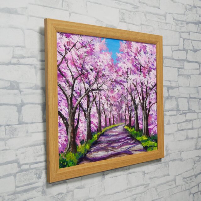 油彩画「桜の小道：春の記憶」桜の風景 油絵 原画 | iichi 日々の