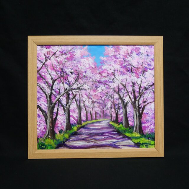 油彩画「桜の小道：春の記憶」桜の風景 油絵 原画 | iichi 日々の