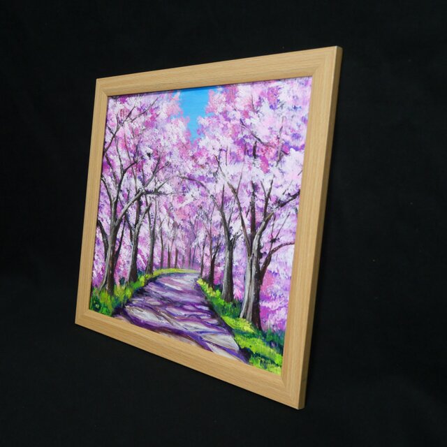 油彩画「桜の小道：春の記憶」桜の風景 油絵 原画 | iichi 日々の