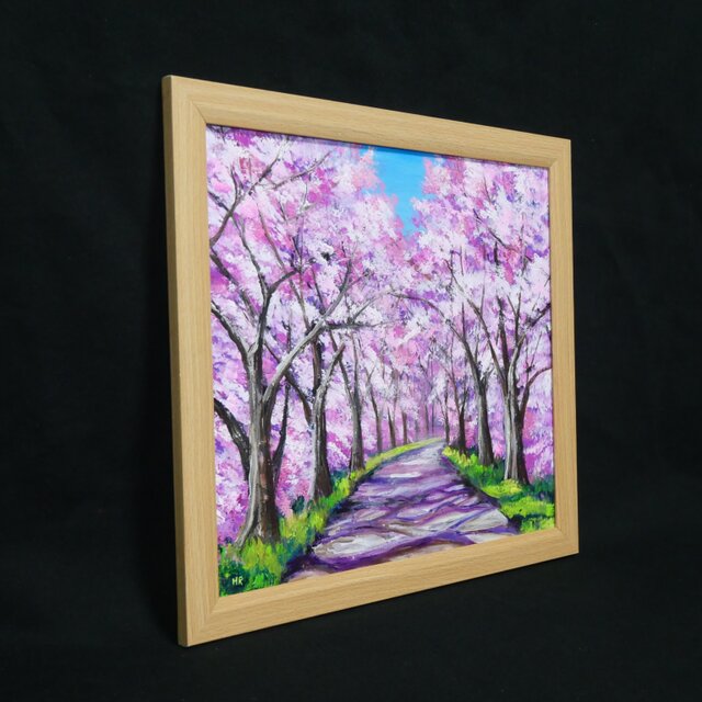 油彩画「桜の小道：春の記憶」桜の風景 油絵 原画 | iichi 日々の